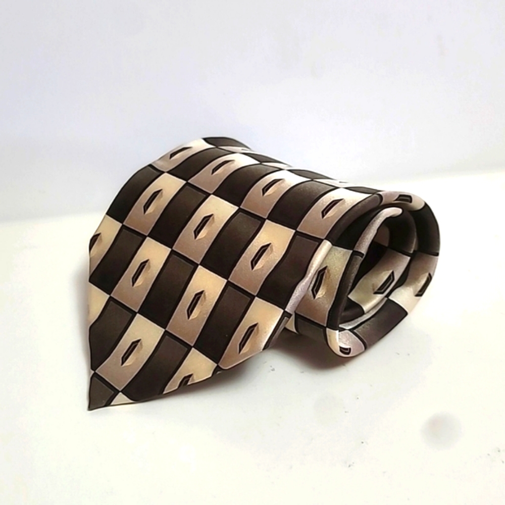 Chas Reed & Co. Geometric Patterned Men's Tie Brown & Cream Colored